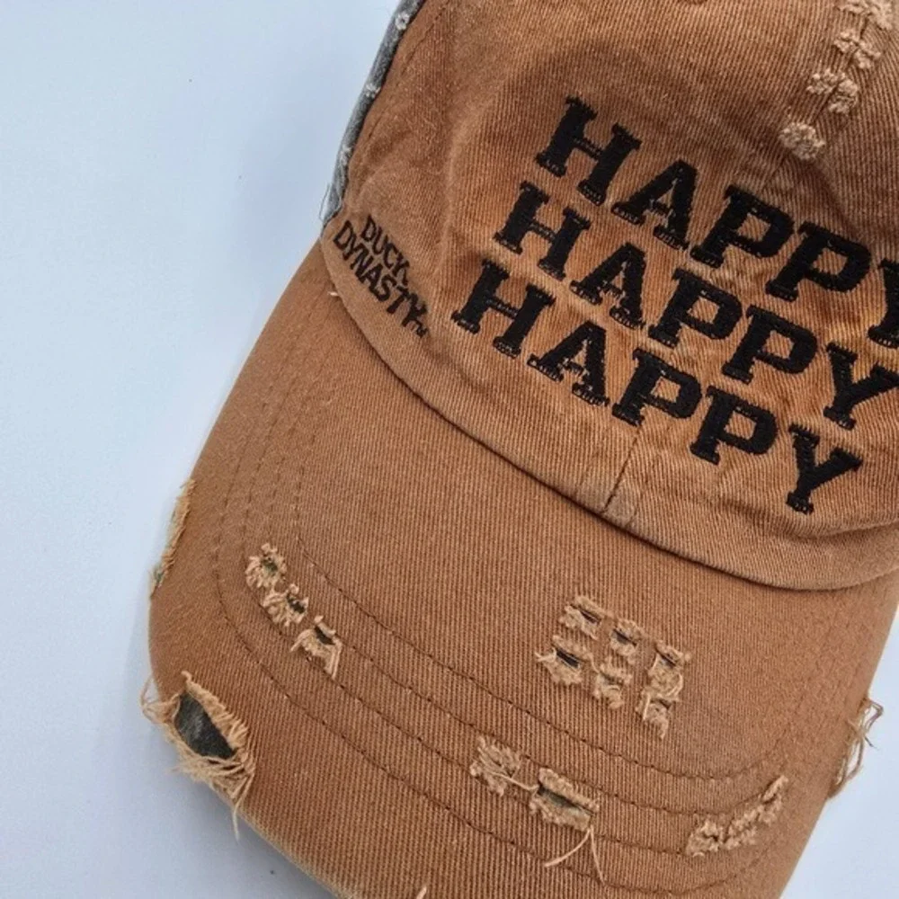 Duck Dynasty Happy Happy Happy‎ Hat Camo Distressed Dad Cap Vintage